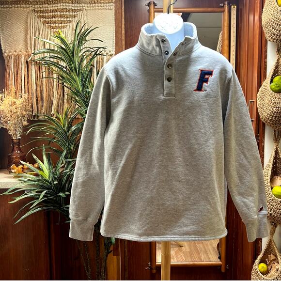 League Florida Gators Pullover Sweatshirt L Heather Gray Sueded Fleece UF Snap - Picture 1 of 9